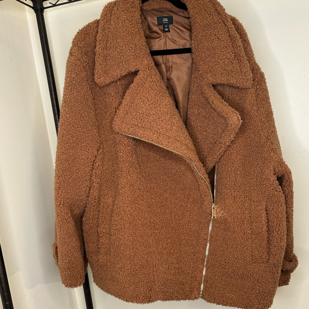 River Island Brown Faux Fur Asymmetrical Teddy Jacket